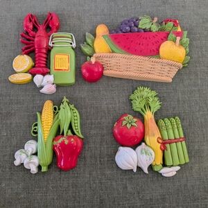 Vintage Homco 1975 Home Interior Wall Plaque Set Of 4 Garden Vegetable Lobster